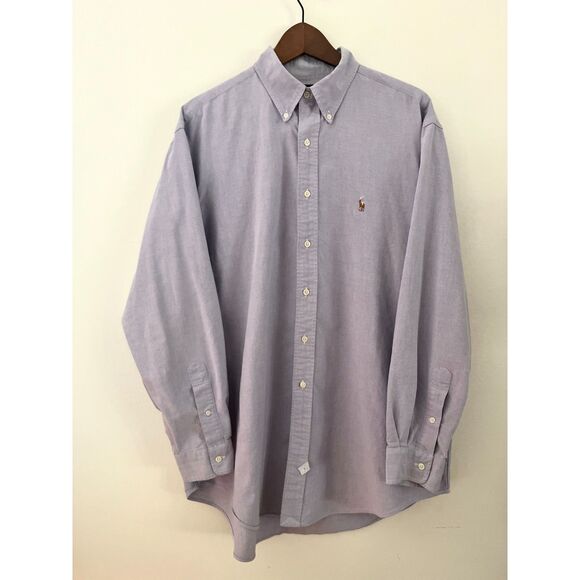 Vintage 1990s Ralph Lauren Button Up Classic Oxford Chambray Shirt Blue 16.5  34 - Picture 1 of 5